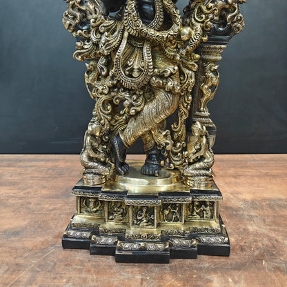 Brassaura® 32 Inch Brass Lord Krishna Statue | Handcrafted Krishna Idol for Home Temple, Pooja Room & Spiritual Décor | Antique Finish | 36 Kg