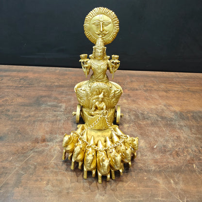 Brassaura® 12 Inch Brass Surya Dev Rath Statue | Handcrafted Sun God Idol with Seven Horses for Home Temple & Spiritual Décor | Antique Finish | 7.5 Kg