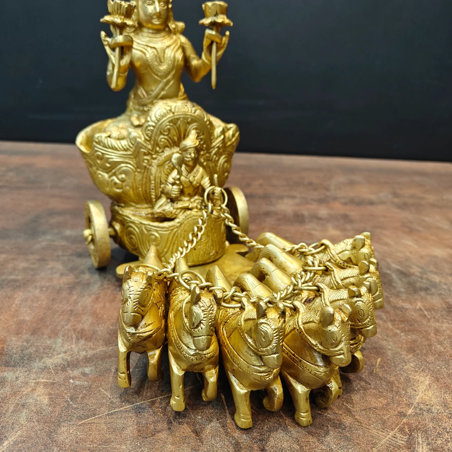 Brassaura® 12 Inch Brass Surya Dev Rath Statue | Handcrafted Sun God Idol with Seven Horses for Home Temple & Spiritual Décor | Antique Finish | 7.5 Kg