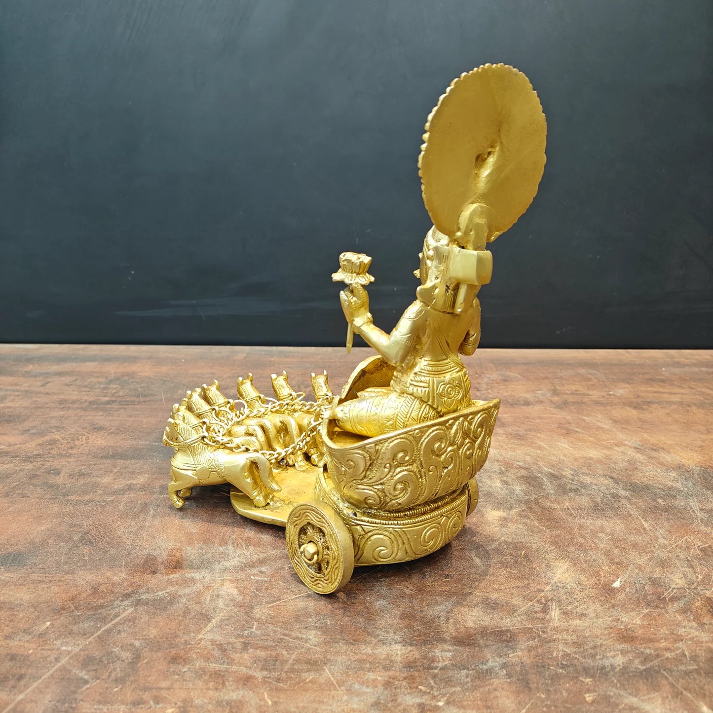 Brassaura® 12 Inch Brass Surya Dev Rath Statue | Handcrafted Sun God Idol with Seven Horses for Home Temple & Spiritual Décor | Antique Finish | 7.5 Kg