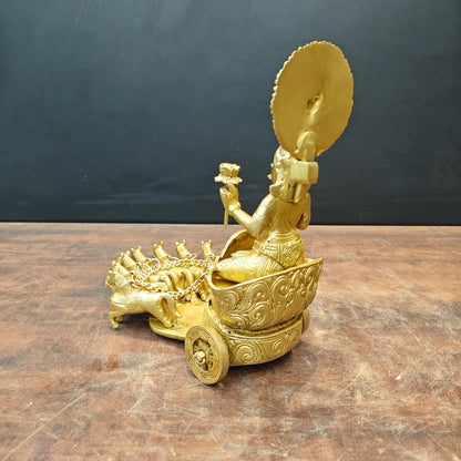 Brassaura® 12 Inch Brass Surya Dev Rath Statue | Handcrafted Sun God Idol with Seven Horses for Home Temple & Spiritual Décor | Antique Finish | 7.5 Kg