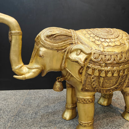 Brassaura® 26 Inch Brass Elephant Statue | Handcrafted Decorative Elephant for Home Entrance, Living Room & Vastu Décor | Antique Finish | 48 Kg