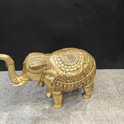 Brassaura® 26 Inch Brass Elephant Statue | Handcrafted Decorative Elephant for Home Entrance, Living Room & Vastu Décor | Antique Finish | 48 Kg