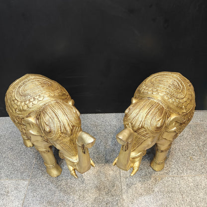 Brassaura® 26 Inch Brass Elephant Pair | Handcrafted Decorative Elephant Statues for Home Entrance, Living Room & Vastu Décor | Antique Finish | 96 Kg