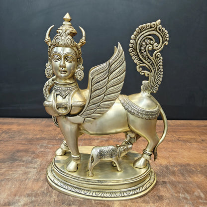ब्रासोरा® वृंदावन वेणुगोपाल कृष्ण पीतल की प्रतिमा मोर के साथ | एंटीक नीला और सुनहरा रंग | ऊँचाई 20 इंच