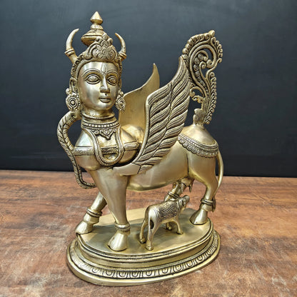 ब्रासोरा® वृंदावन वेणुगोपाल कृष्ण पीतल की प्रतिमा मोर के साथ | एंटीक नीला और सुनहरा रंग | ऊँचाई 20 इंच