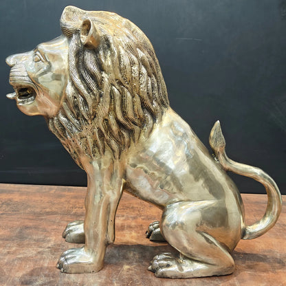 Brassaura® Pair of Brass Lion Statues | Majestic Lion Sculpture Set for Home Entrance, Office, Hotel & Luxury Décor | Handcrafted Brass Art | Antique Gold Finish | 22 Inches | 58 Kg