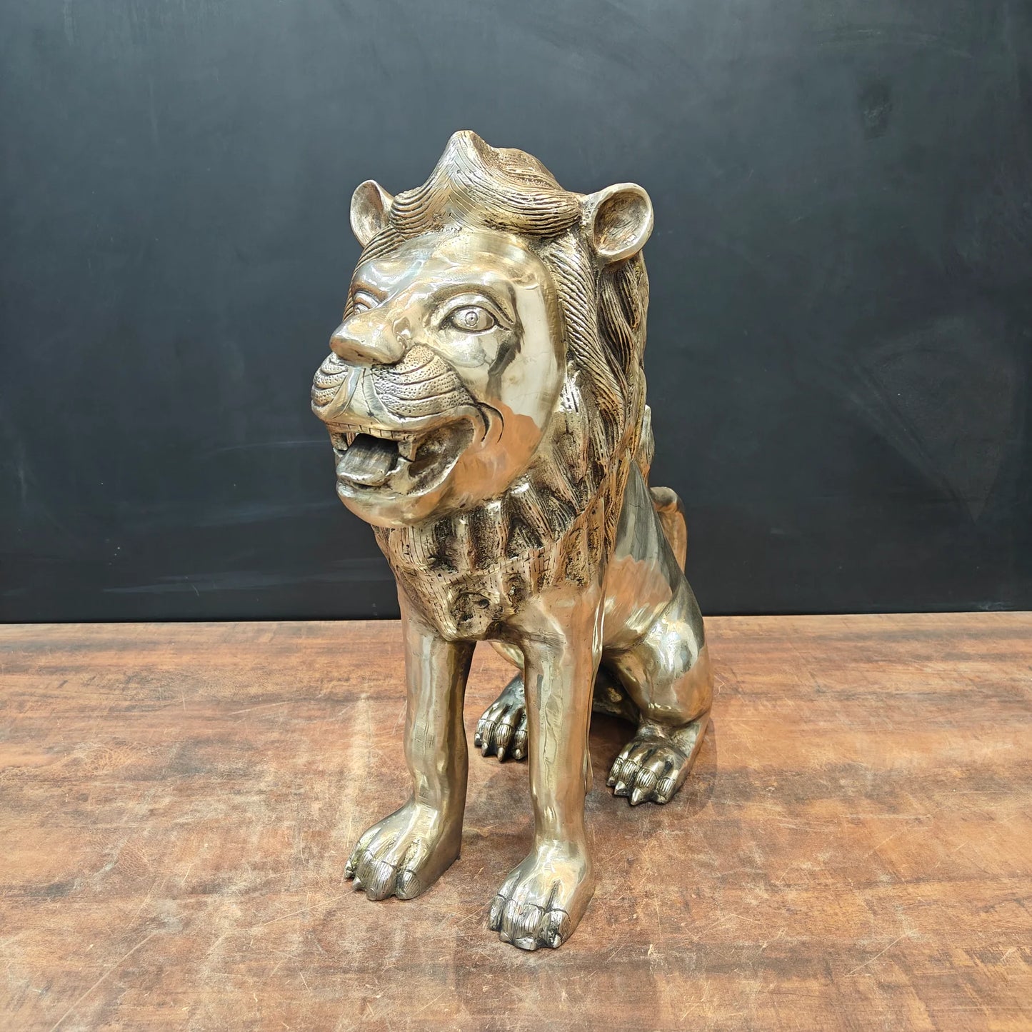 Brassaura® Pair of Brass Lion Statues | Majestic Lion Sculpture Set for Home Entrance, Office, Hotel & Luxury Décor | Handcrafted Brass Art | Antique Gold Finish | 22 Inches | 58 Kg