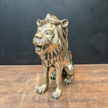 Brassaura® Pair of Brass Lion Statues | Majestic Lion Sculpture Set for Home Entrance, Office, Hotel & Luxury Décor | Handcrafted Brass Art | Antique Gold Finish | 22 Inches | 58 Kg