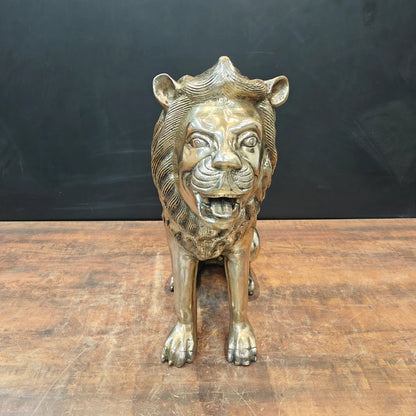 Brassaura® Pair of Brass Lion Statues | Majestic Lion Sculpture Set for Home Entrance, Office, Hotel & Luxury Décor | Handcrafted Brass Art | Antique Gold Finish | 22 Inches | 58 Kg