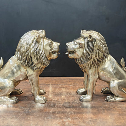Brassaura® Pair of Brass Lion Statues | Majestic Lion Sculpture Set for Home Entrance, Office, Hotel & Luxury Décor | Handcrafted Brass Art | Antique Gold Finish | 22 Inches | 58 Kg