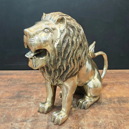 Brassaura® Brass Lion Statue | Royal Lion Sculpture for Home Entrance, Office, Hotel & Luxury Décor | Handcrafted Brass Art | Antique Gold Finish | 16 Inches | 16 Kg