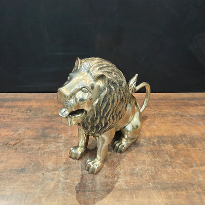 Brassaura® Brass Lion Statue | Royal Lion Sculpture for Home Entrance, Office, Hotel & Luxury Décor | Handcrafted Brass Art | Antique Gold Finish | 16 Inches | 16 Kg