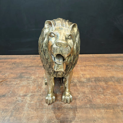 Brassaura® Brass Lion Statue | Royal Lion Sculpture for Home Entrance, Office, Hotel & Luxury Décor | Handcrafted Brass Art | Antique Gold Finish | 16 Inches | 16 Kg