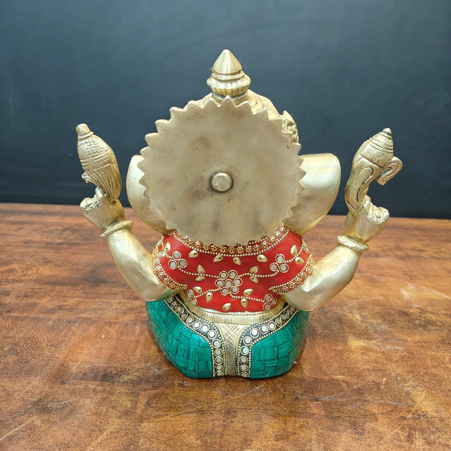 Brassaura® Handcrafted Brass Lord Ganesha Idol with Stone Inlay Work | Premium Ganpati Statue for Home Temple, Living Room & Office Décor | 9 Inches | 5.7 Kg