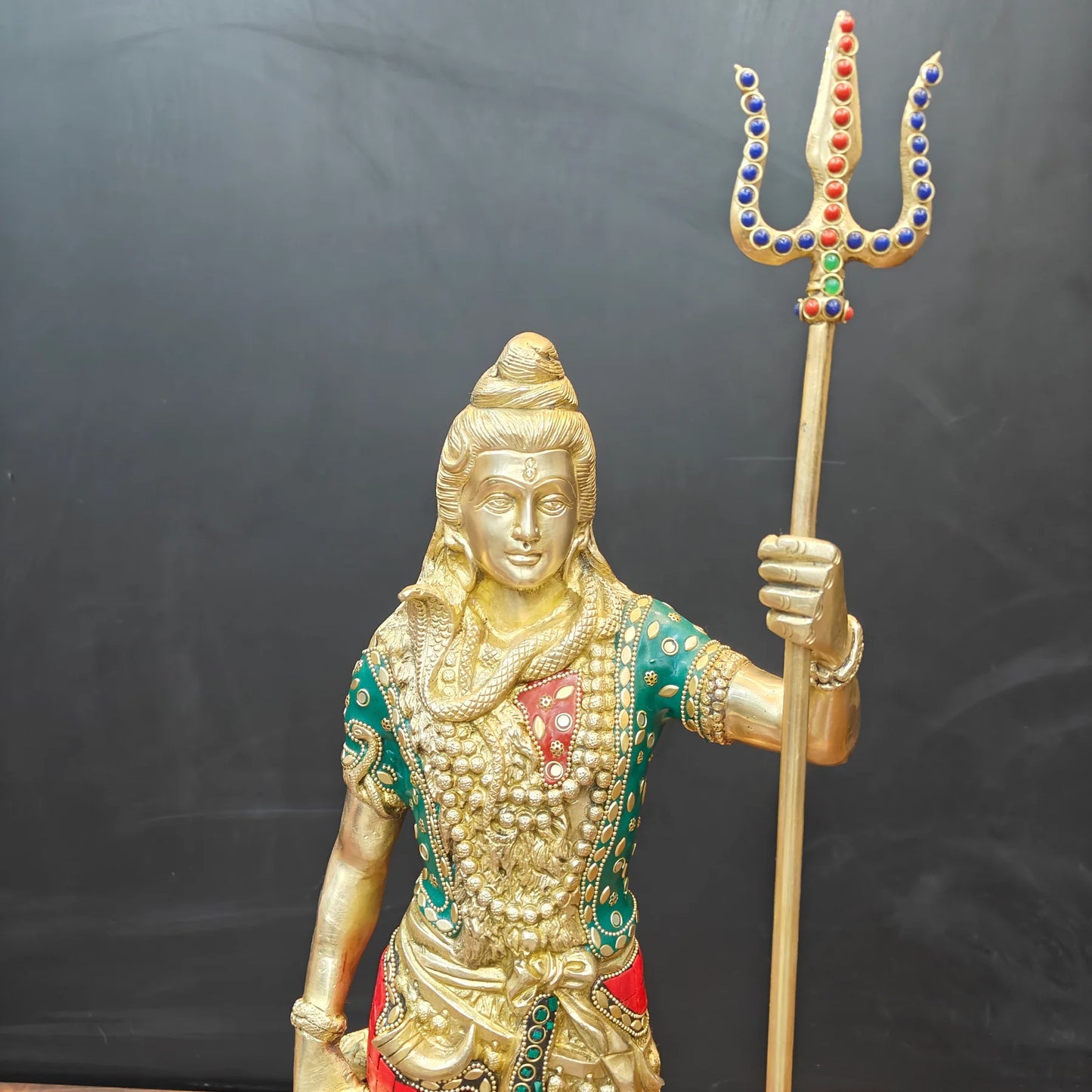 Brassaura® Handmade Brass Standing Lord Shiva Idol | Shiv Murti with Trishul for Home Temple, Office & Pooja Room | Height 24 Inches | 12 Kg