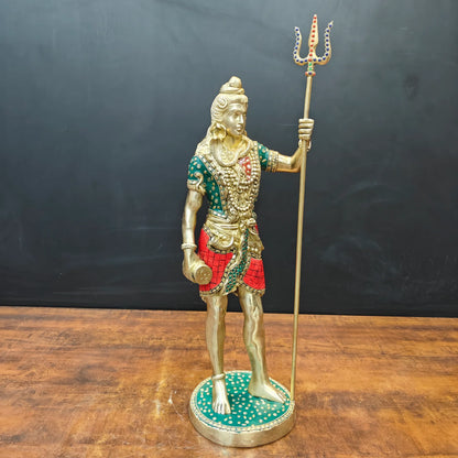 Brassaura® Handmade Brass Standing Lord Shiva Idol | Shiv Murti with Trishul for Home Temple, Office & Pooja Room | Height 24 Inches | 12 Kg