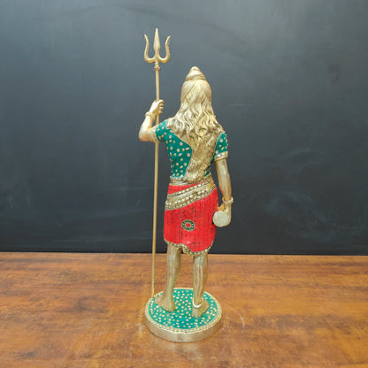 Brassaura® Handmade Brass Standing Lord Shiva Idol | Shiv Murti with Trishul for Home Temple, Office & Pooja Room | Height 24 Inches | 12 Kg
