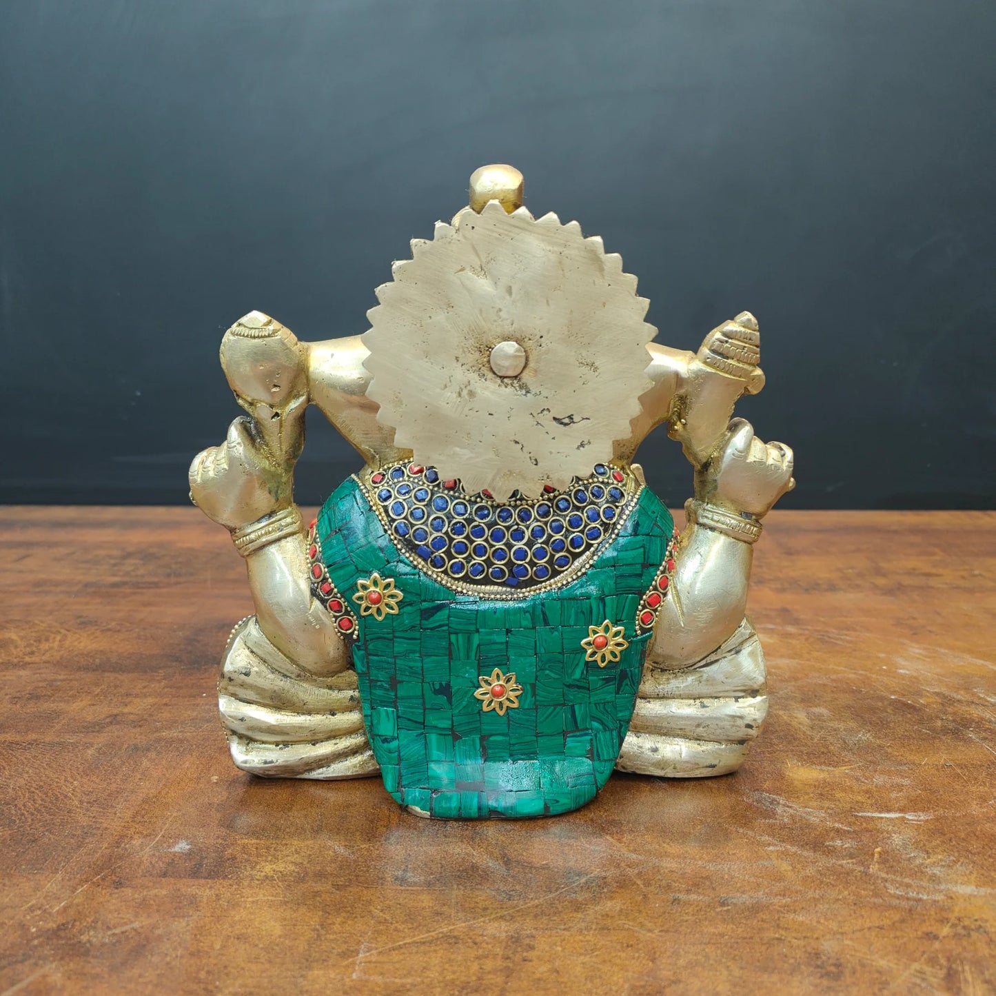 Brassaura® Handmade Brass Lord Ganesha Idol with Stone Work | Decorative Ganesh Murti for Home Temple, Office & Pooja Room | Height 8 Inches | 6 Kg