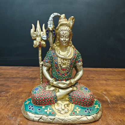 ब्रासोरा® वृंदावन वेणुगोपाल कृष्ण पीतल की प्रतिमा मोर के साथ | एंटीक नीला और सुनहरा रंग | ऊँचाई 20 इंच