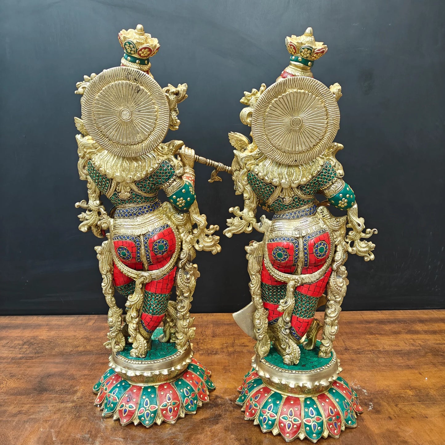 Brassaura® Handcrafted Brass Radha Krishna Idol Set with Stone Inlay Work | Premium Radha Krishna Statue for Home Temple, Living Room & Office Décor | 27 Inches | 38 Kg