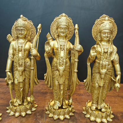 Brassaura® Handmade Brass Ram Darbar Idol Set with Hanuman | Lord Rama, Sita, Lakshman & Hanuman Statue for Home Temple & Pooja Room | Height 17 Inches | 19 Kg