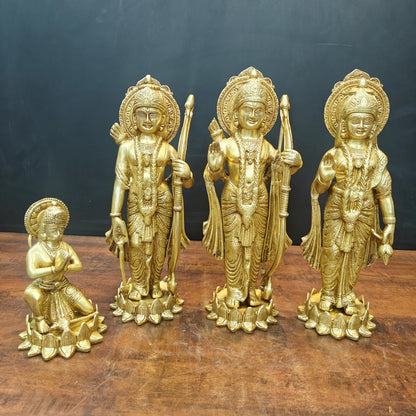 Brassaura® Handmade Brass Ram Darbar Idol Set with Hanuman | Lord Rama, Sita, Lakshman & Hanuman Statue for Home Temple & Pooja Room | Height 17 Inches | 19 Kg