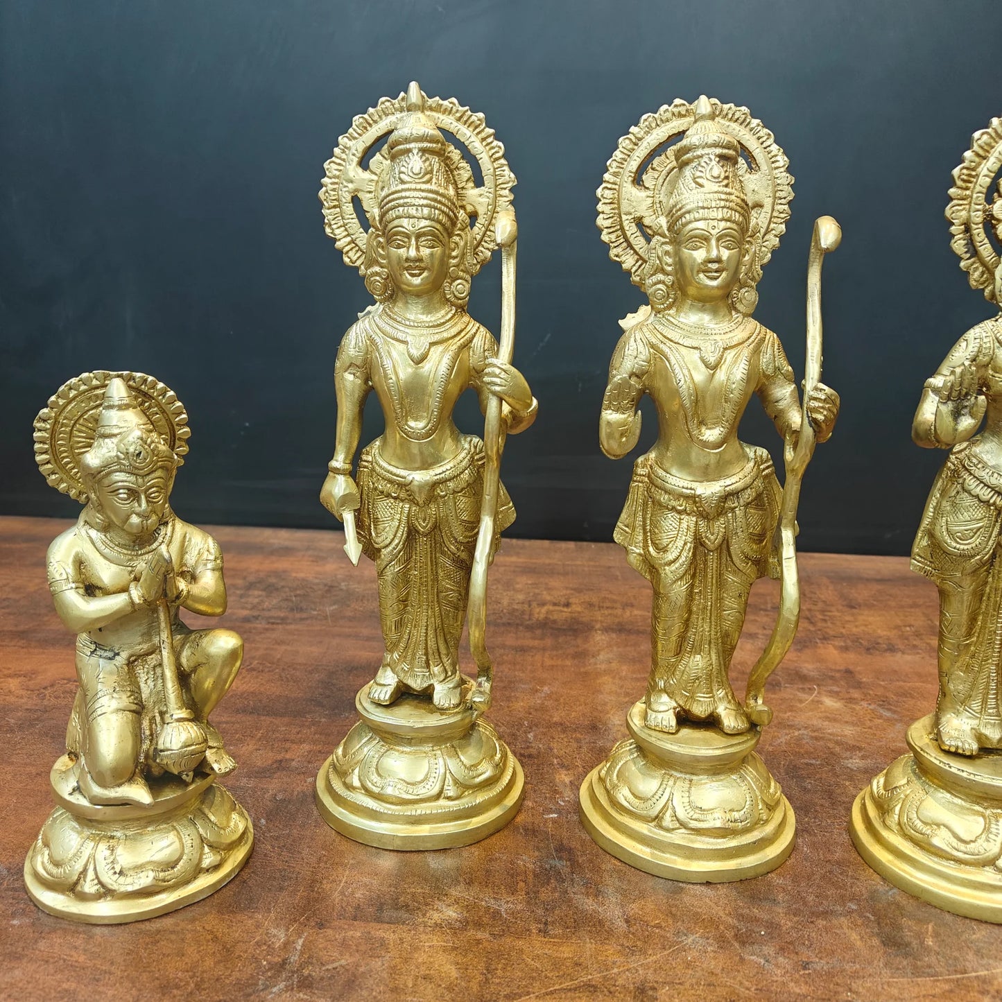 Brassaura® Handmade Brass Ram Darbar Idol Set with Hanuman | Ram, Sita, Lakshman & Hanuman Statue for Home Temple, Office & Pooja Room | Height 12.5 Inches | 10.5 Kg
