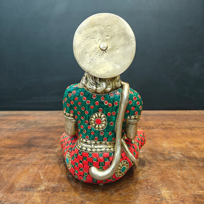 Brassaura® Brass Hanuman Idol | Lord Hanuman Sitting Statue with Handcrafted Stone Inlay | Bajrangbali Murti for Home Temple, Pooja Room & Vastu Décor | 11 Inch | 5.1 Kg