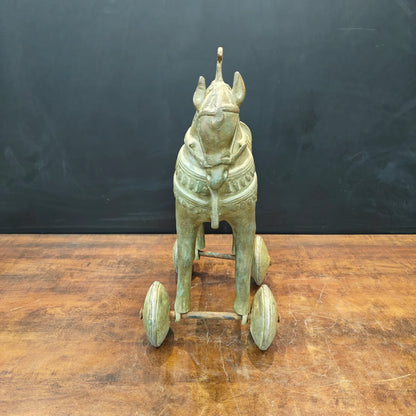 Brassaura® Brass Horse on Wheels Statue | Handcrafted Vintage Horse Showpiece | Traditional Brass Horse Sculpture for Home Décor, Vastu & Collectible Display | 18 Inches | 18 Kg
