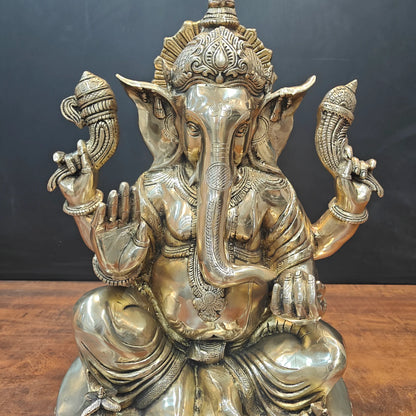 Brassaura® Handcrafted Brass Lord Ganesha Idol | Premium Ganpati Statue for Home Temple, Living Room & Office Décor | 21 Inches | 26 Kg