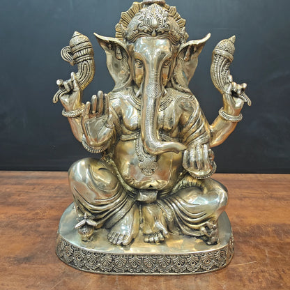 Brassaura® Handcrafted Brass Lord Ganesha Idol | Premium Ganpati Statue for Home Temple, Living Room & Office Décor | 21 Inches | 26 Kg