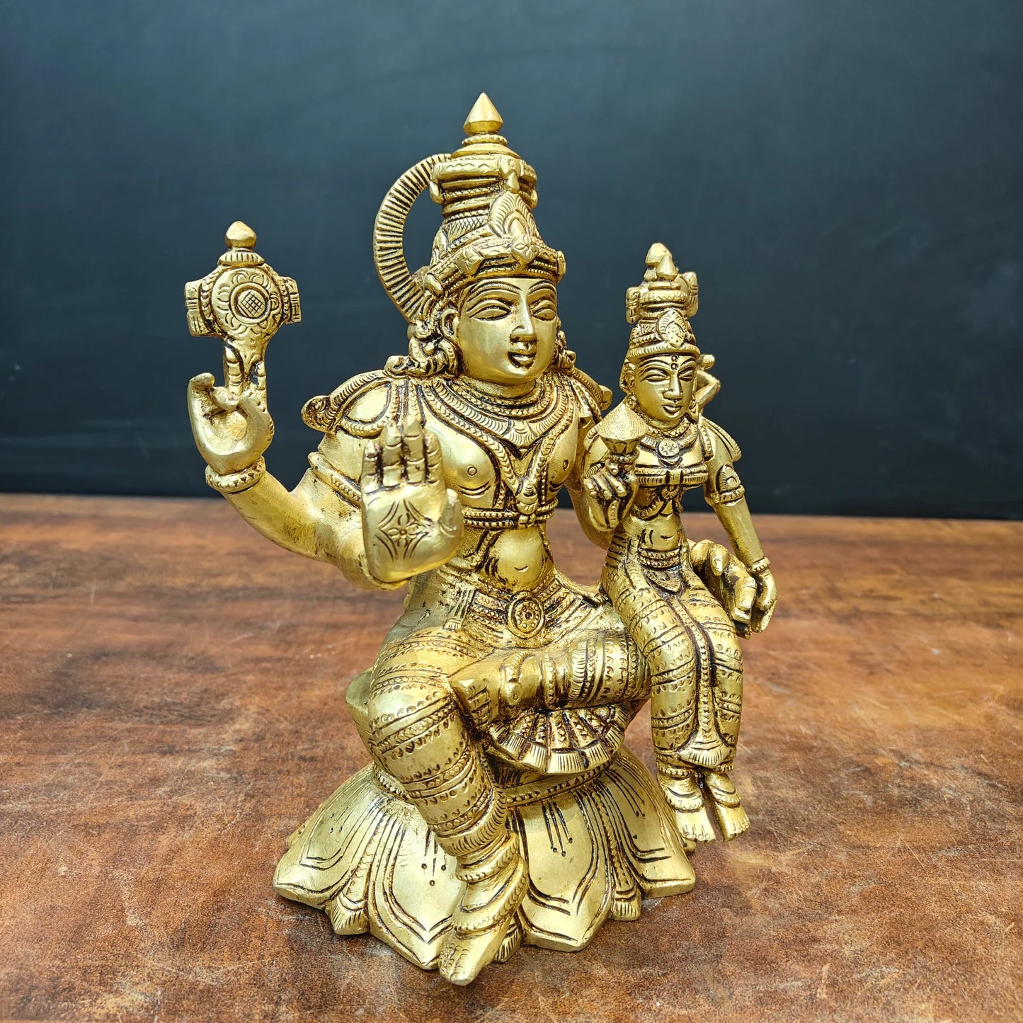 Brassaura® Handmade Brass Lakshmi Narayan Idol | Laxmi Vishnu Murti for Home Temple, Pooja Room & Spiritual Décor | Height 9 Inches | 4 Kg