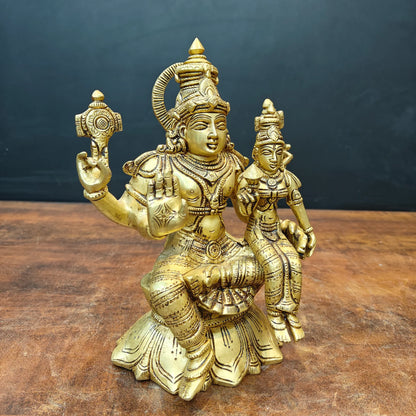 Brassaura® Handmade Brass Lakshmi Narayan Idol | Laxmi Vishnu Murti for Home Temple, Pooja Room & Spiritual Décor | Height 9 Inches | 4 Kg