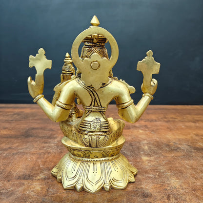 Brassaura® Handmade Brass Lakshmi Narayan Idol | Laxmi Vishnu Murti for Home Temple, Pooja Room & Spiritual Décor | Height 9 Inches | 4 Kg