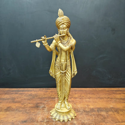 ब्रासोरा® वृंदावन वेणुगोपाल कृष्ण पीतल की प्रतिमा मोर के साथ | एंटीक नीला और सुनहरा रंग | ऊँचाई 20 इंच