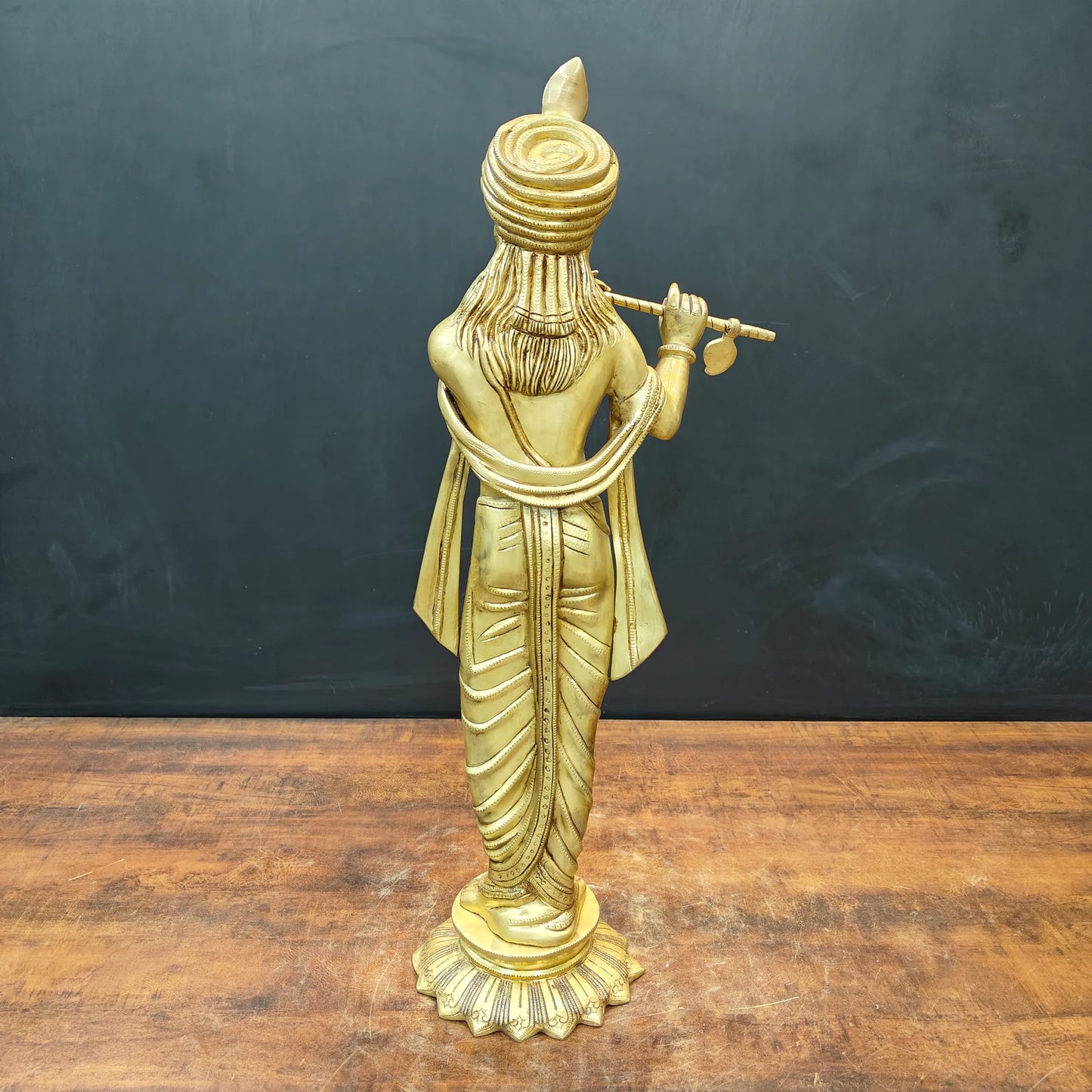 ब्रासोरा® वृंदावन वेणुगोपाल कृष्ण पीतल की प्रतिमा मोर के साथ | एंटीक नीला और सुनहरा रंग | ऊँचाई 20 इंच