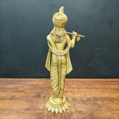 ब्रासोरा® वृंदावन वेणुगोपाल कृष्ण पीतल की प्रतिमा मोर के साथ | एंटीक नीला और सुनहरा रंग | ऊँचाई 20 इंच