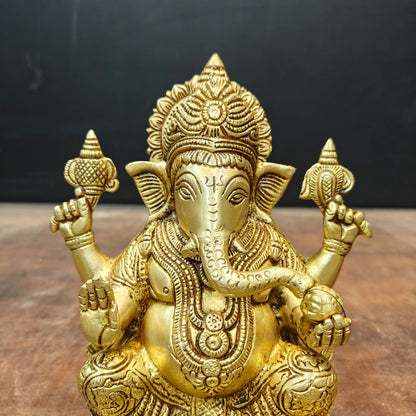 Brassaura® Handmade Brass Lord Ganesha Idol | Ganesh Murti for Home Temple, Office & Pooja Room | Height 8 Inches | 3.5 Kg