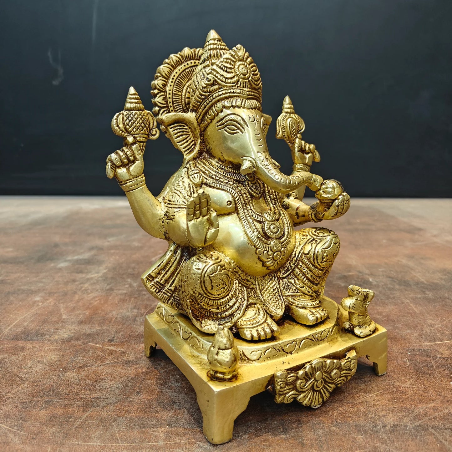 Brassaura® Handmade Brass Lord Ganesha Idol | Ganesh Murti for Home Temple, Office & Pooja Room | Height 8 Inches | 3.5 Kg