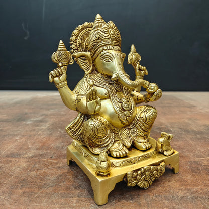 Brassaura® Handmade Brass Lord Ganesha Idol | Ganesh Murti for Home Temple, Office & Pooja Room | Height 8 Inches | 3.5 Kg