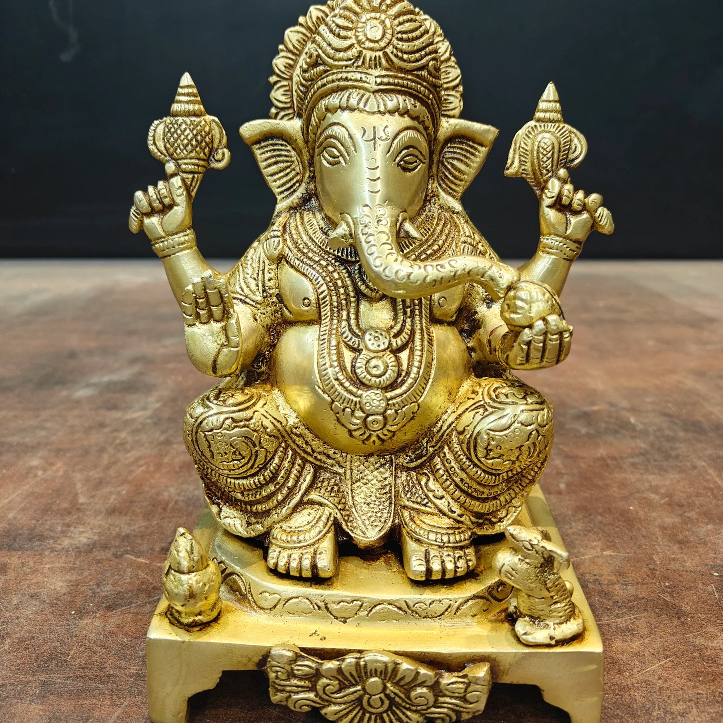 Brassaura® Handmade Brass Lord Ganesha Idol | Ganesh Murti for Home Temple, Office & Pooja Room | Height 8 Inches | 3.5 Kg