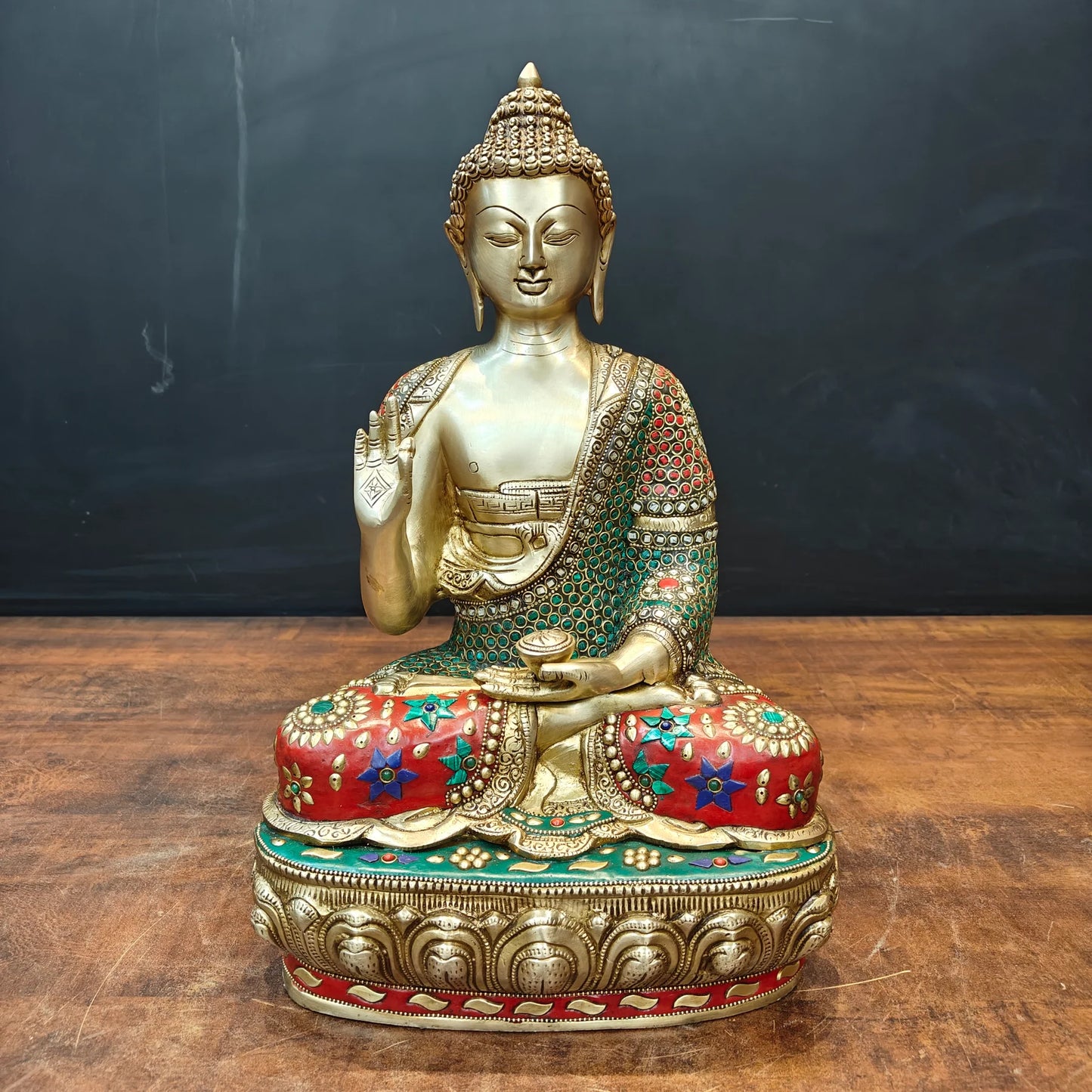Brassaura® Handmade Brass Meditating Buddha Idol | Decorative Buddha Statue for Home, Office, Living Room & Meditation Décor | Height 16 Inches | 11 Kg