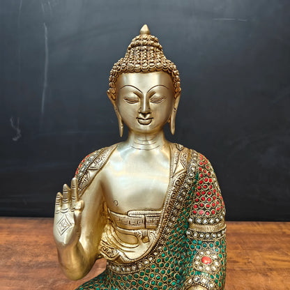 Brassaura® Handmade Brass Meditating Buddha Idol | Decorative Buddha Statue for Home, Office, Living Room & Meditation Décor | Height 16 Inches | 11 Kg