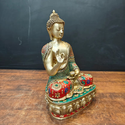Brassaura® Handmade Brass Meditating Buddha Idol | Decorative Buddha Statue for Home, Office, Living Room & Meditation Décor | Height 16 Inches | 11 Kg