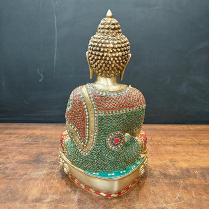 Brassaura® Handmade Brass Meditating Buddha Idol | Decorative Buddha Statue for Home, Office, Living Room & Meditation Décor | Height 16 Inches | 11 Kg