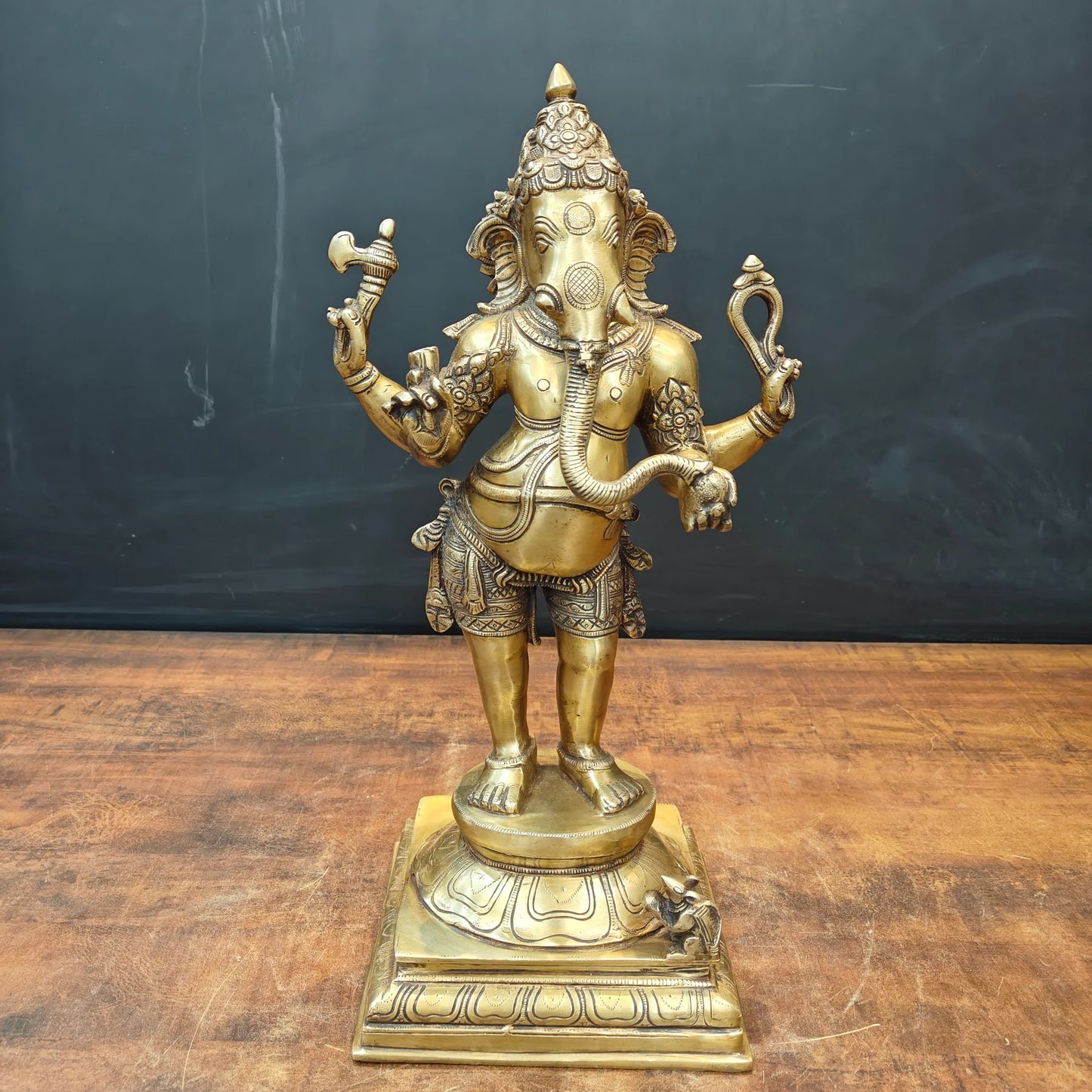 Brassaura® Handmade Brass Standing Lord Ganesha Idol | Ganesh Murti for Home Temple, Office & Pooja Room | Height 18 Inches | 11 Kg