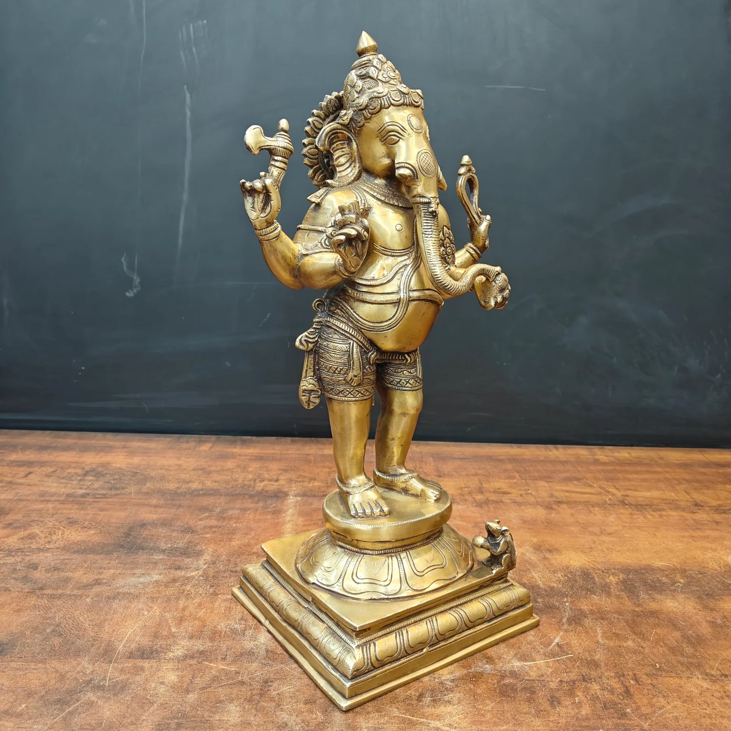 Brassaura® Handmade Brass Standing Lord Ganesha Idol | Ganesh Murti for Home Temple, Office & Pooja Room | Height 18 Inches | 11 Kg