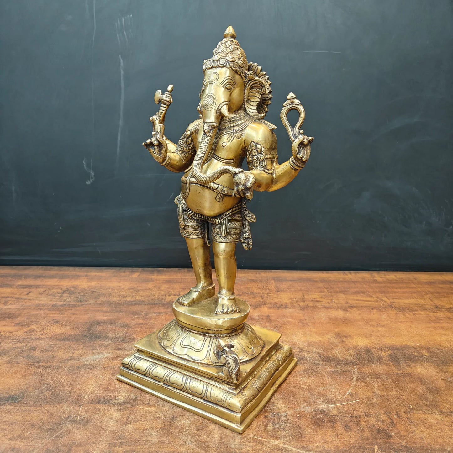 Brassaura® Handmade Brass Standing Lord Ganesha Idol | Ganesh Murti for Home Temple, Office & Pooja Room | Height 18 Inches | 11 Kg