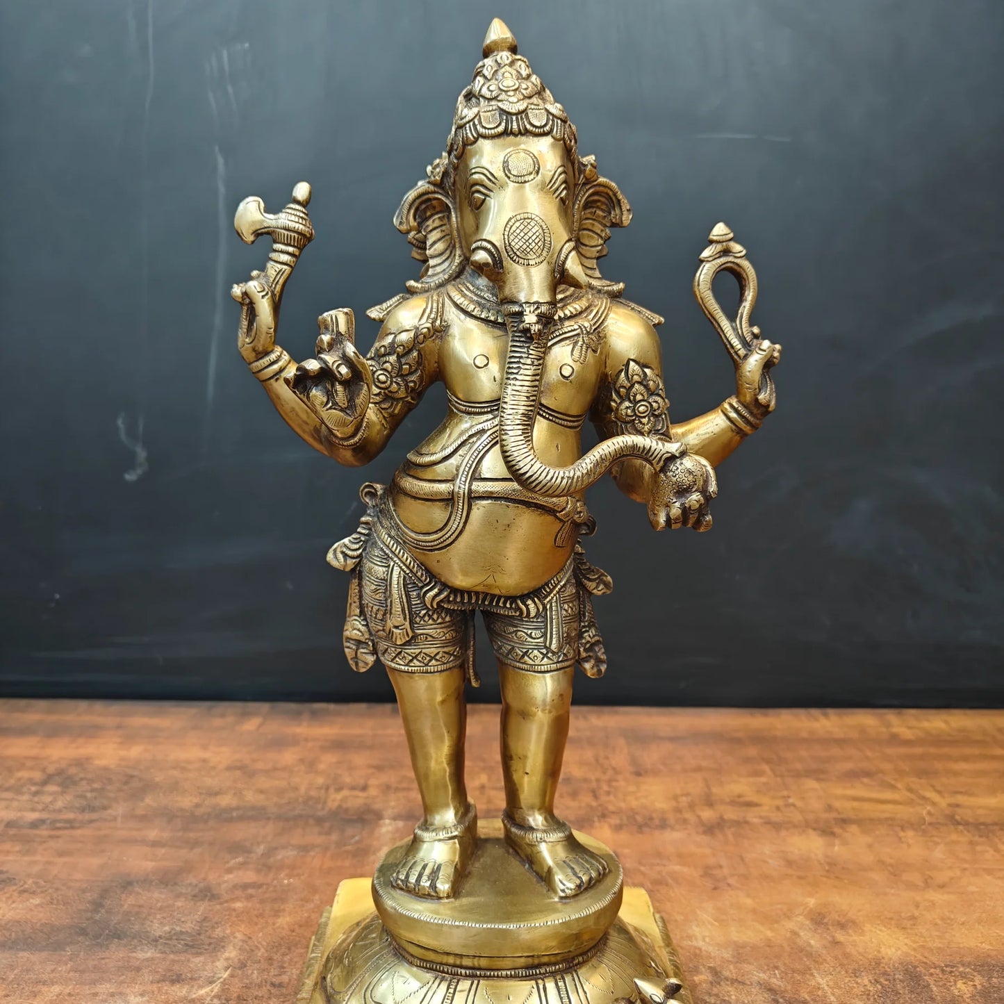 Brassaura® Handmade Brass Standing Lord Ganesha Idol | Ganesh Murti for Home Temple, Office & Pooja Room | Height 18 Inches | 11 Kg